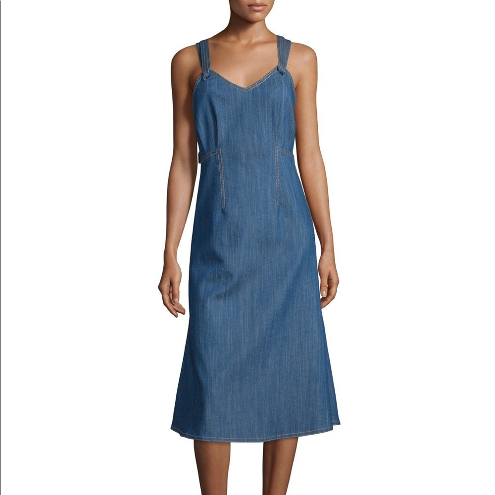 Adam Lippes V-Neck Denim Tank Dress